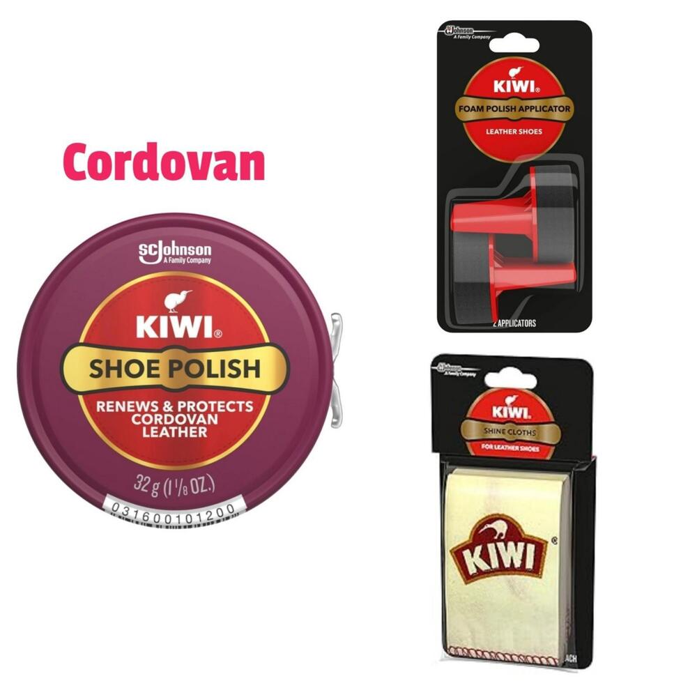 Kiwi Cordovan Shoe Polish Care Kit 1.13oz + 2 Foam Applicators + 2 Shine Cloths